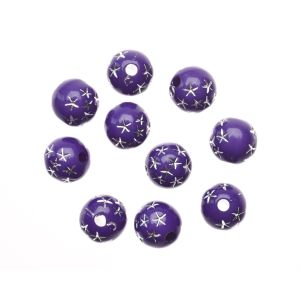 Purple Star Spangled Plastic Beads - 8 mm Round (Pack of 60)  *  (Minimum quantity purchase is 5)