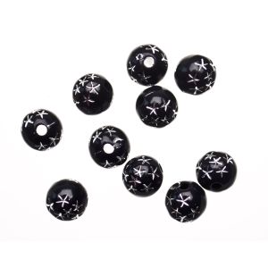 Black Star Spangled Plastic Beads, 8 mm round- 60 beads   (Minimum quantity purchase is 1)