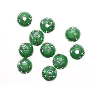 Green Star Spangled Plastic Beads, 8 mm round- 60 beads   (Minimum quantity purchase is 1)