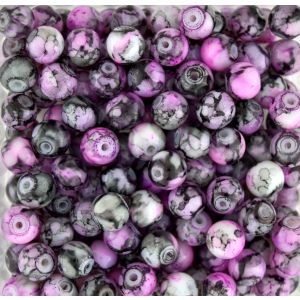 Purple/Pink and Black Spun Glass Beads - 8mm - Pkg 60  * (Minimum quantity purchase is 5)