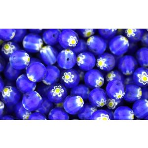 Murano Style Glass Beads - Royal Blue & Yellow - 8mm (Packs of 60) *   (Minimum quantity purchase is 1)