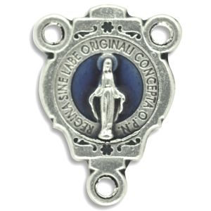 Miraculous Medal Blue Enamel Rosary Center - 3/4" Silver Oxidized, Made in Italy * (Minimum quantity purchase is 2)