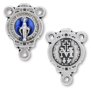 Miraculous Medal Blue Enamel Rosary Center - 3/4" Silver Oxidized, Made in Italy * (Minimum quantity purchase is 2)