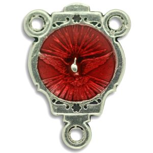 Holy Spirit Dove Rosary Center with Red Enamel - 3/4" Silver Oxidized, Made in Italy * (Minimum quantity purchase is 3)