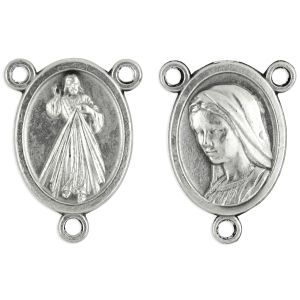Divine Mercy Rosary Center with Our Lady of Medjugorje – 3/4" Silver Oxidized, Made in Italy * (Minimum quantity purchase is 3)