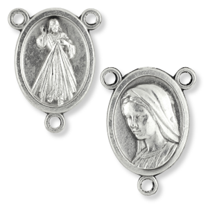 Divine Mercy Rosary Center with Our Lady of Medjugorje – 3/4" Silver Oxidized, Made in Italy * (Minimum quantity purchase is 3)