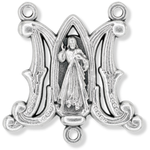 Divine Mercy "M" Rosary Center – 1" Silver Oxidized, Made in Italy  * (Minimum quantity purchase is 2)