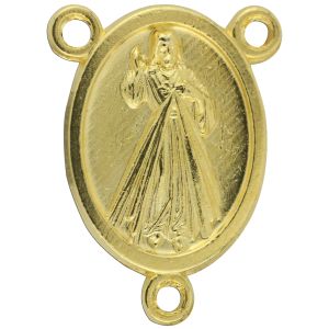 Divine Mercy Rosary Center with Our Lady of Medjugorje – 3/4" Gold Plated, Made in Italy *  (Minimum quantity purchase is 3)