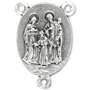 Holy Family Rosary Center with Holy Spirit Dove - 7/8" Oval Silver Oxidized, Made in Italy  * (Minimum quantity purchase is 3)