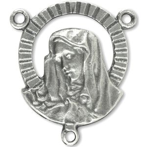 Our Lady of Sorrows Rosary Center - 3/4" Open Design Silver Oxidized, Made in Italy *  (Minimum quantity purchase is 3)