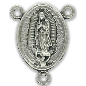 Our Lady of Guadalupe Rosary Center with Divine Nino - 3/4" Oval Silver Oxidized, Made in Italy * (Minimum quantity purchase is 3)