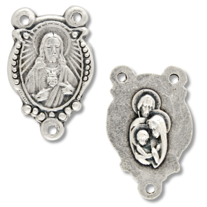 Sacred Heart of Jesus Rosary Center (Holy Family) - 7/8", Silver Oxidized, Made in Italy  * (Minimum quantity purchase is 3)