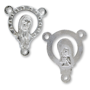 Blessed Mother Rosary Center with Sacred Heart – 3/4" Open Design Silver Tone, Made in Italy * (Minimum quantity purchase is 5)