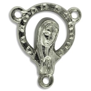 Praying Madonna Rosary Center - 3/4" Silver Tone, Made in Italy   * (Minimum quantity purchase is 3)
