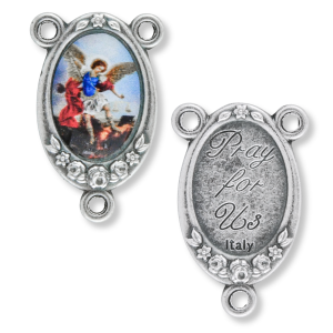 St Michael Rosary Centerpiece - 3/4" Color Image Silver Oxidized, Made in Italy  (Minimum quantity purchase is 2)