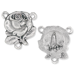 Our Lady of Fatima Rose Rosary Center - 5/8" Silver Oxidized, Made in Italy * (Minimum quantity purchase is 3)