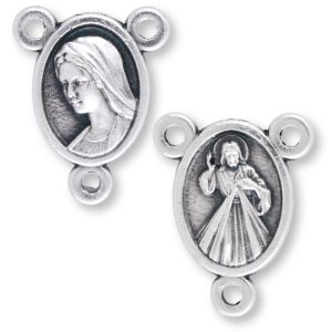 Divine Mercy Mini Rosary Centerpiece (Our Lady of Medjugorje) - 1/2" Silver Oxidized, Made in Italy *  (Minimum quantity purchase is 5)