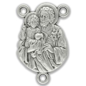  St Joseph Rosary Centerpiece - 1" Silhouette Silver Oxidized, Made in Italy *     (Minimum quantity purchase is 2)