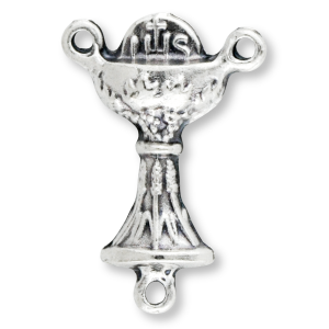 First Holy Communion Chalice Rosary Center – 7/8" Small Silhouette Silver Oxidized, Made in Italy * (Minimum quantity purchase is 5)