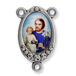 St Joseph Rosary Centerpiece - 1" Color Image Silver Oxidized, Made in Italy  (Minimum quantity purchase is 2)