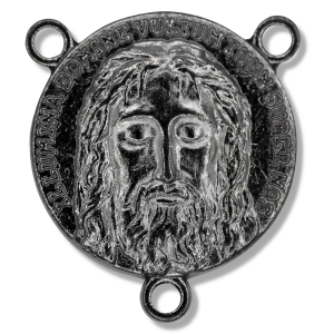   Large Round Holy Face Center / 5 Wounds Rosary Center Piece - Gun Metal finish 1" Diameter (Minimum quantity purchase is 2)
