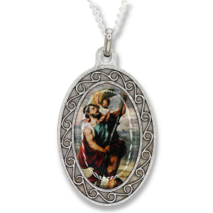  St Christopher / Pray for Us Necklace with Full Color Medal - 13"  - Closeout Sale * (Minimum quantity purchase is 1)