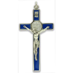 St Benedict Metal Crucifix with Blue Enamel Accents 4.5" (Minimum quantity to purchase is 1)    