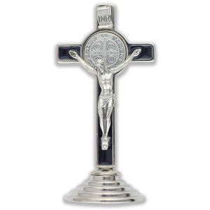 Black Metal St Benedict Tabletop Crucifix - 3-1/2", Silver Ox *  (Minimum quantity purchase is 1)
