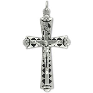 Faceted Triangular Crucifix – 2" Silver Oxidized, Made in Italy  * (Minimum quantity purchase is 2)