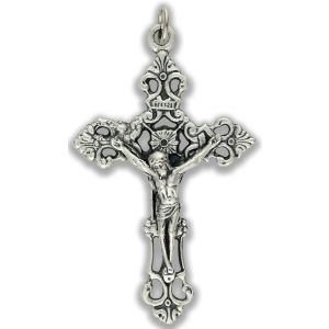 Fleur-de-Lis Crucifix – 2 1/8" Large Silver Oxidized Open Design, Made in Italy * (Minimum quantity purchase is 1)
