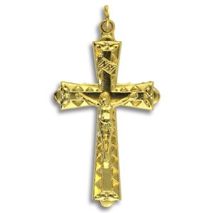 Faceted Triangular Crucifix – 1 7/8" Gold Plated, Made in Italy * (Minimum quantity purchase is 1)