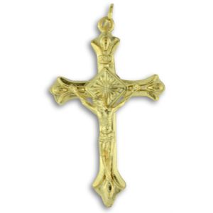 Sunburst Leaf Crucifix – 1 7/8" Gold Plated, Made in Italy  * (Minimum quantity purchase is 1)