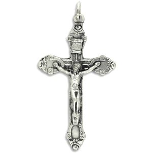 Baroque Crucifix with Oval Ends – 1 7/8" Silver Oxidized, Made in Italy * (Minimum quantity purchase is 2)