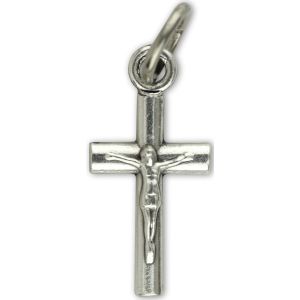 Small Round Bar Crucifix - 3/4" Silver Oxidized, Made in Italy * (Minimum quantity purchase is 3)