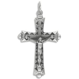 Faceted Flared Crucifix – 1 5/8" Silver Oxidized, Made in Italy  (Minimum quantity purchase is 1)