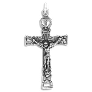 Radiant Holy Spirit Crucifix - 1 3/4" Silver Oxidized, Made in Italy   (Minimum quantity purchase is 1)