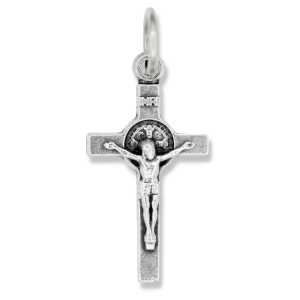 Small St Benedict Crucifix Charm - 7/8" Silver Oxidized, Made in Italy  * (Minimum quantity purchase is 5)