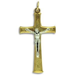 Tapered Textured Crucifix - 1 3/4" Gold Plated & Silver Oxidized, Made in Italy *  (Minimum quantity purchase is 1)