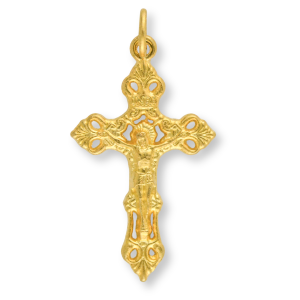 Fleur-de-Lis Crucifix – 1 1/4" Gold Plated Open Design, Made in Italy   (Minimum quantity purchase is 2)