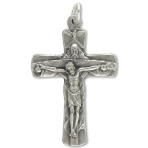 Holy Trinity Crucifix - 1 1/8" Silver Oxidized, Made in Italy  (Minimum quantity purchase is 1)