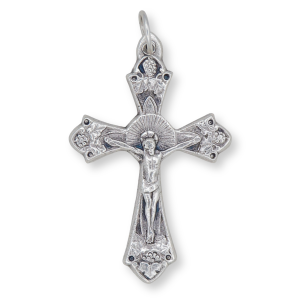 Grape and Vine Sunburst Crucifix -1 1/2" Silver Oxidized, Made in Italy *    (Minimum quantity purchase is 2)
