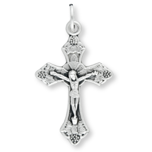 Grape and Vine Sunburst Crucifix -1 1/8" Silver Oxidized, Made in Italy  (Minimum quantity purchase is 2)