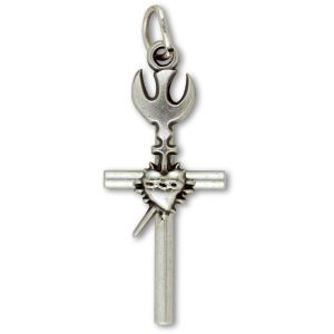 Sacred Heart Cross (Holy Spirit Dove) - 1 3/8" Silver Oxidized, Made in Italy *  (Minimum quantity purchase is 3)
