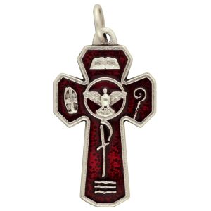 5 Way Confirmation Crucifix - Red Enamel - 1 1/8"    (Minimum quantity purchase is 1)