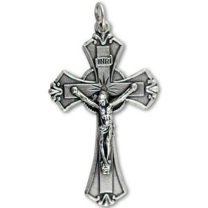 Straight Edge Crucifix with Flared Exterior – 1 7/8" Silver Oxidized, Made in Italy   (Minimum quantity purchase is 1)