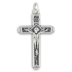 Fatima Vine Detail Crucifix - 1 1/2" Silver Oxidized, Made in Italy *  (Minimum quantity purchase is 1)