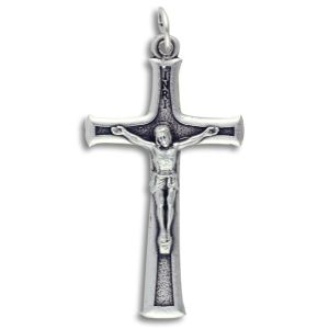 Tapered Textured Crucifix - 1 3/4" Silver Oxidized, Made in Italy * (Minimum quantity purchase is 2)