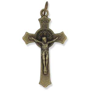 St Benedict Flared Edge Crucifix - 1.5" Bronze, Made in Italy  (Minimum quantity purchase is 2)