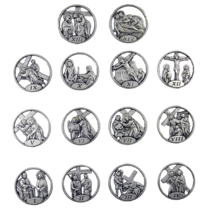  Stations of the Cross Plaque Set - Round 1-1/8 inch  (Minimum qty. purchase is 1)  
