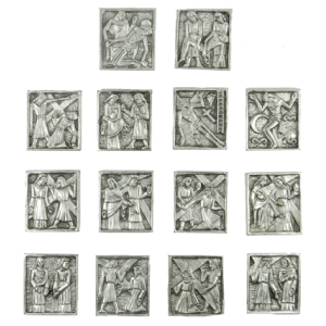 Stations of the Cross Rectangular Plaque Set for Custom Displays – 14 Plaques, 1" Silver Oxidized, Made in Italy*  (Minimum quantity purchase is 1)